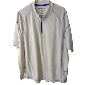 Tommy Bahama Island Modern Fit 1/4 Zip Performance Shirt White Blue XL